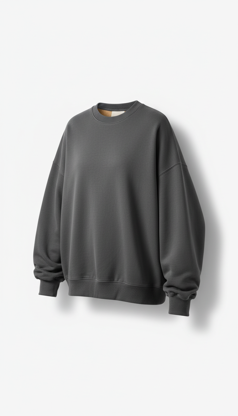 Graphite drop-shoulder crewneck relaxed silhouette